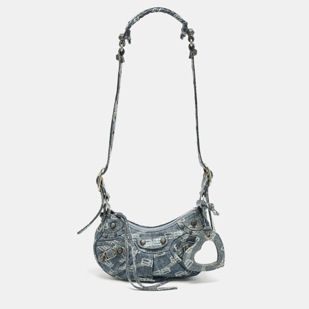 Balenciaga Blue BB Monogram Denim XS Le Cagole Shoulder Bag
