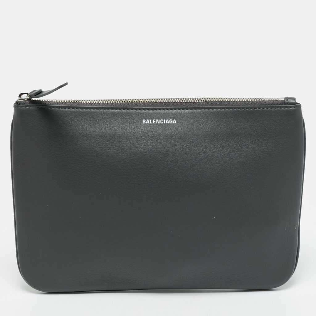 Balenciaga Everyday Grey Leather Zip Pouch