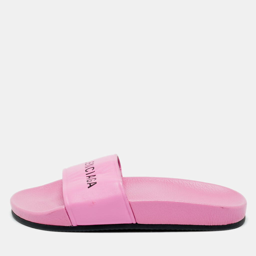 Balenciaga Pink Leather Pool Flat Slides Size 36 Balenciaga Pink Leather Pool Flat Slides Size 36
