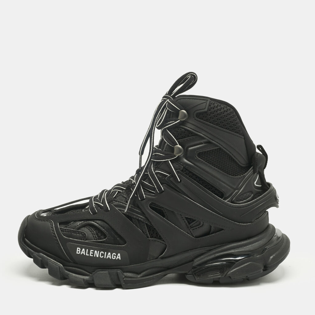 Balenciaga Black Faux Leather and Mesh Track Hike High Top Sneakers Size 40 Balenciaga Black Faux Leather and Mesh Track Hike High Top Sneakers Size 40