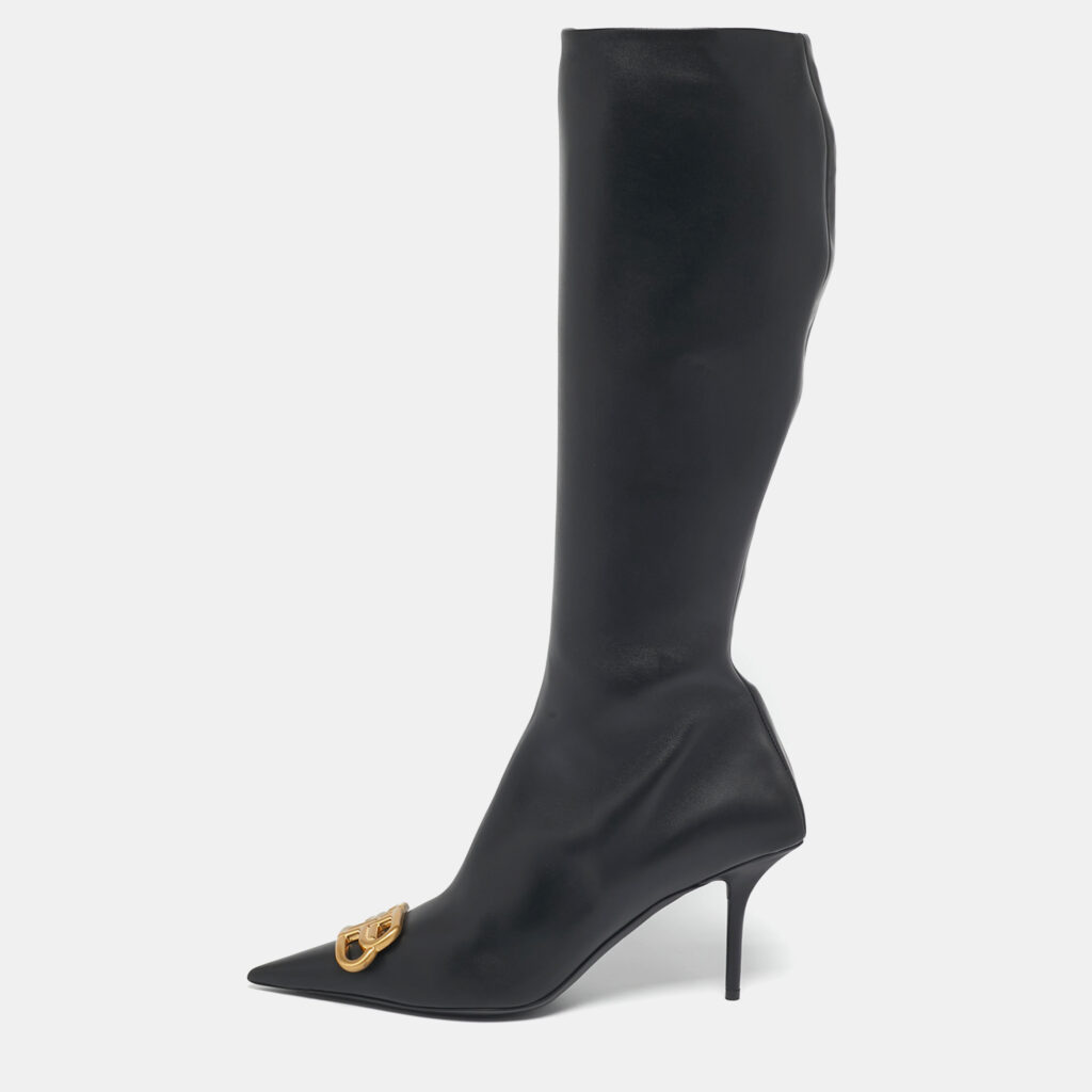 Balenciaga Black Leather Knife BB Knee Length Boots Size 41 Balenciaga Black Leather Knife BB Knee Length Boots Size 41