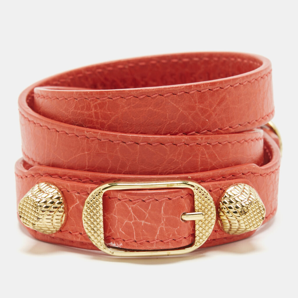 Balenciaga Studded Arena Leather Gold Tone Triple Tour Bracelet Balenciaga Studded Arena Leather Gold Tone Triple Tour Bracelet