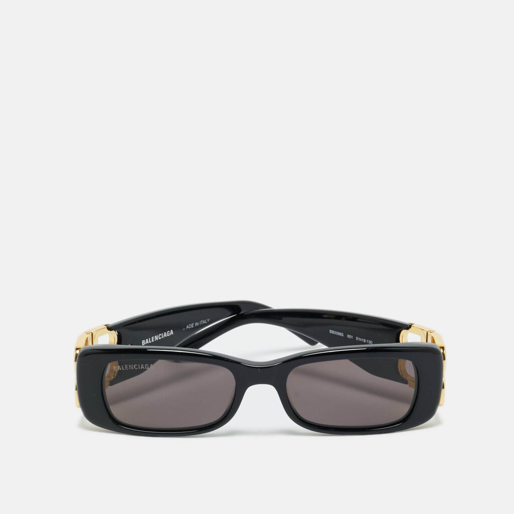 Balenciaga Black/Gold Tone BB0096S Dynasty Rectangle Sunglasses
