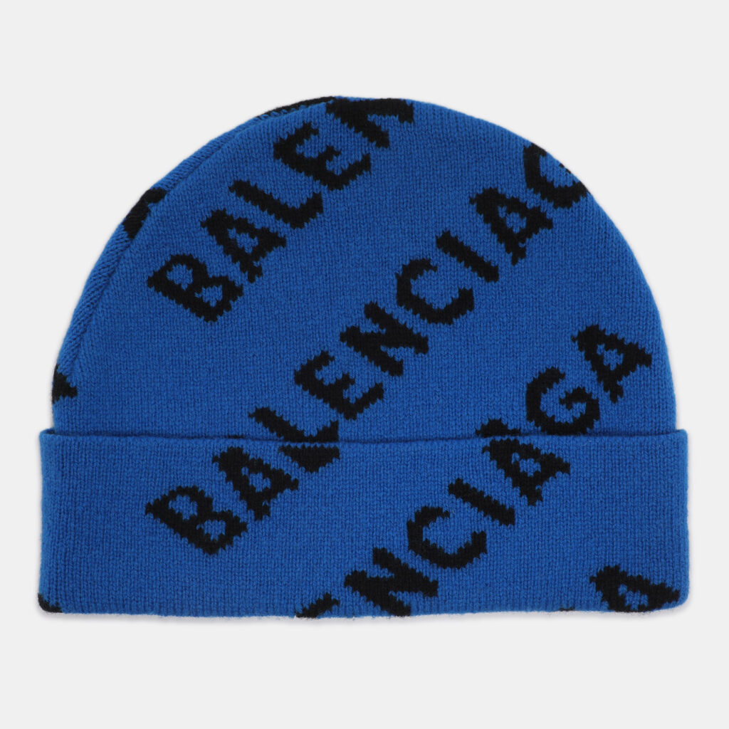 Balenciaga Blue Monogram Wool Knit Beanie Balenciaga Blue Monogram Wool Knit Beanie