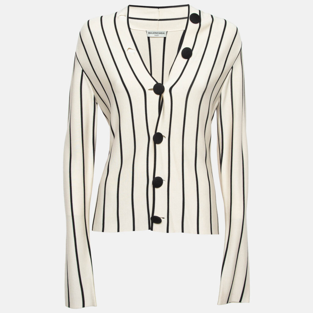 Balenciaga Cream Striped Silk Knit Cardigan M