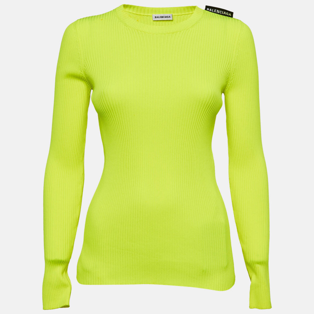 Balenciaga Fluorescent Green Rib Knit Sweater M