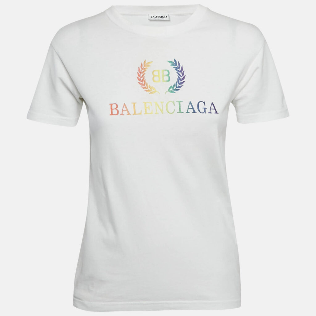 Balenciaga White Logo Embroidered Jersey T-Shirt S Balenciaga White Logo Embroidered Jersey T-Shirt S