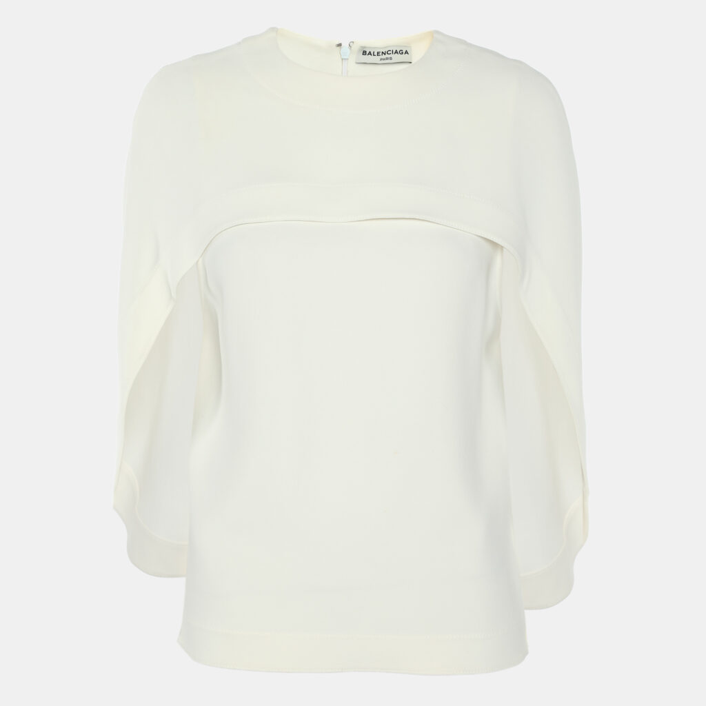 Balenciaga Cream Crepe Cape Sleeve Detail Top S Balenciaga Cream Crepe Cape Sleeve Detail Top S