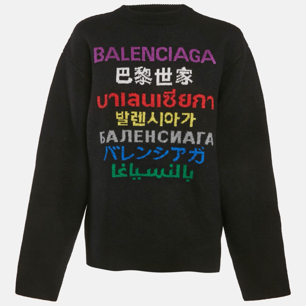 Balenciaga Black 7 Languages Logo Intarsia Wool Sweater S Balenciaga Black 7 Languages Logo Intarsia Wool Sweater S