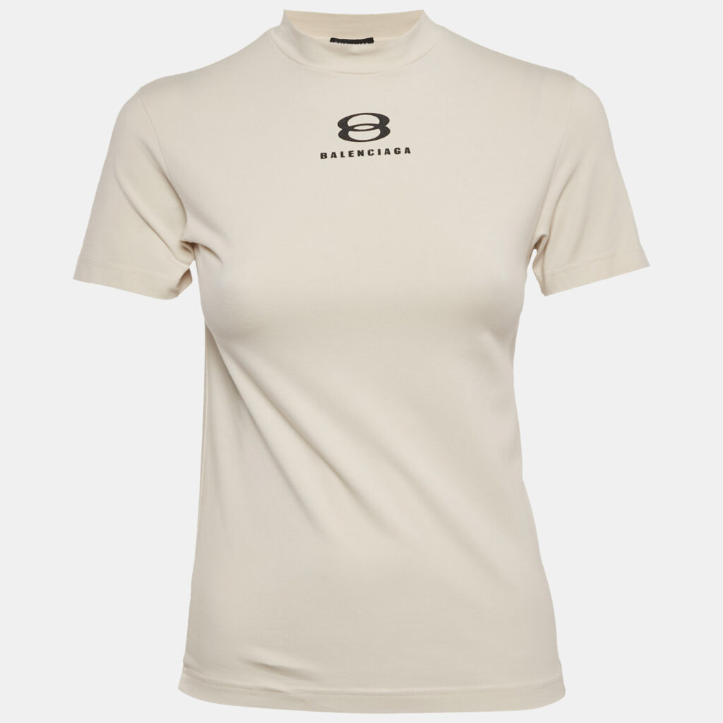 Balenciaga Beige Logo Print Jersey T-Shirt S Balenciaga Beige Logo Print Jersey T-Shirt S