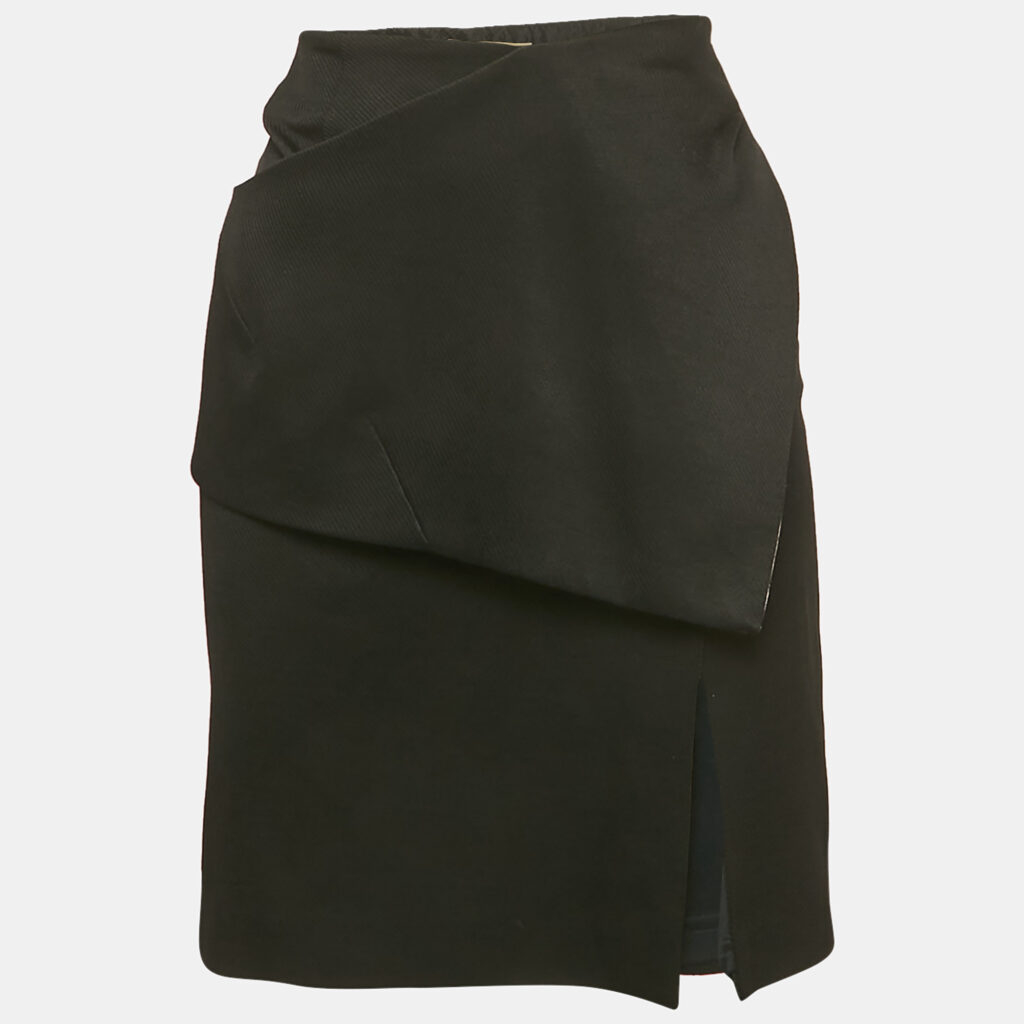 Balenciaga Black And Pink Gabardine Asymmetrical Overlap Pencil Skirt L Balenciaga Black And Pink Gabardine Asymmetrical Overlap Pencil Skirt L