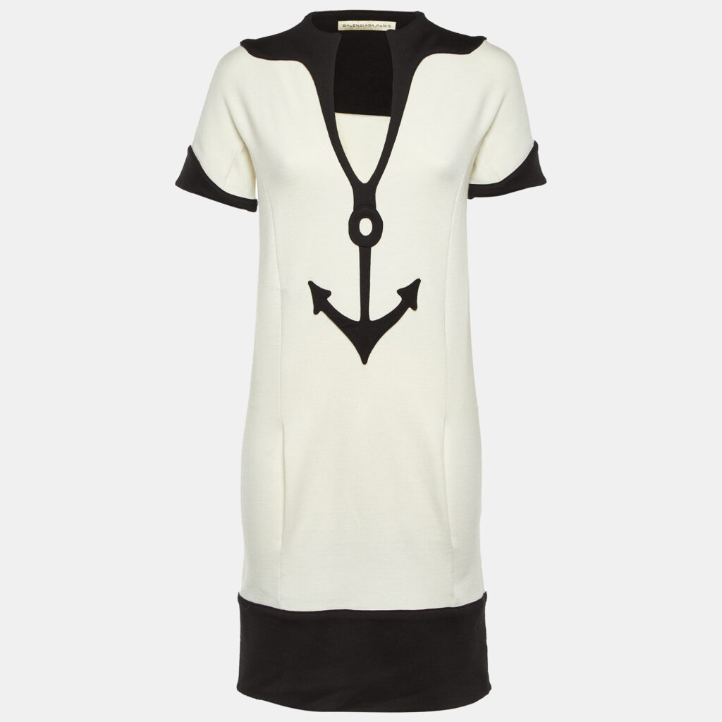 Balenciaga White Wool Blend Contrast Detail Mini Dress L Balenciaga White Wool Blend Contrast Detail Mini Dress L