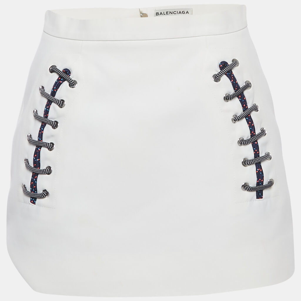 Balenciaga White Crepe Lace-Up Mini Skirt M Balenciaga White Crepe Lace-Up Mini Skirt M