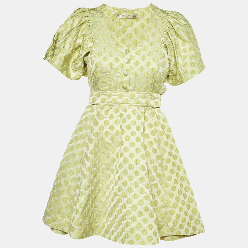 Balenciaga Green Dotted Silk Jacquard Midi Dress M Balenciaga Green Dotted Silk Jacquard Midi Dress M