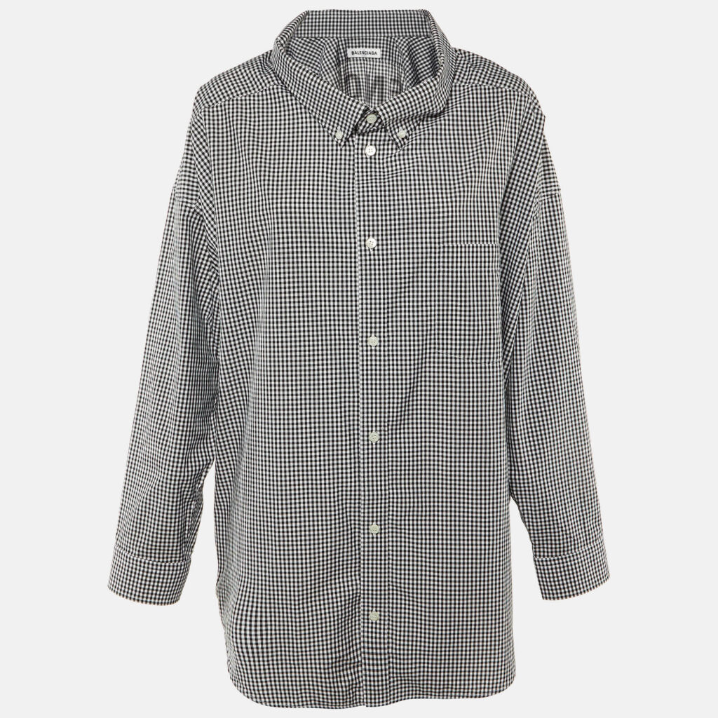 Balenciaga Monochrome Gingham Check Cotton Oversized Shirt S
