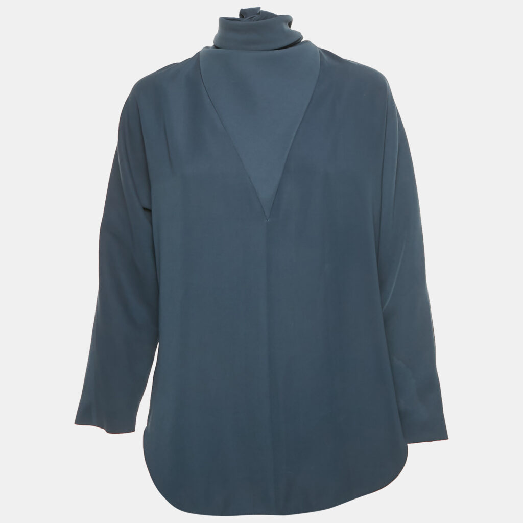 Balenciaga Navy Blue Crepe Tie -Up Top M
