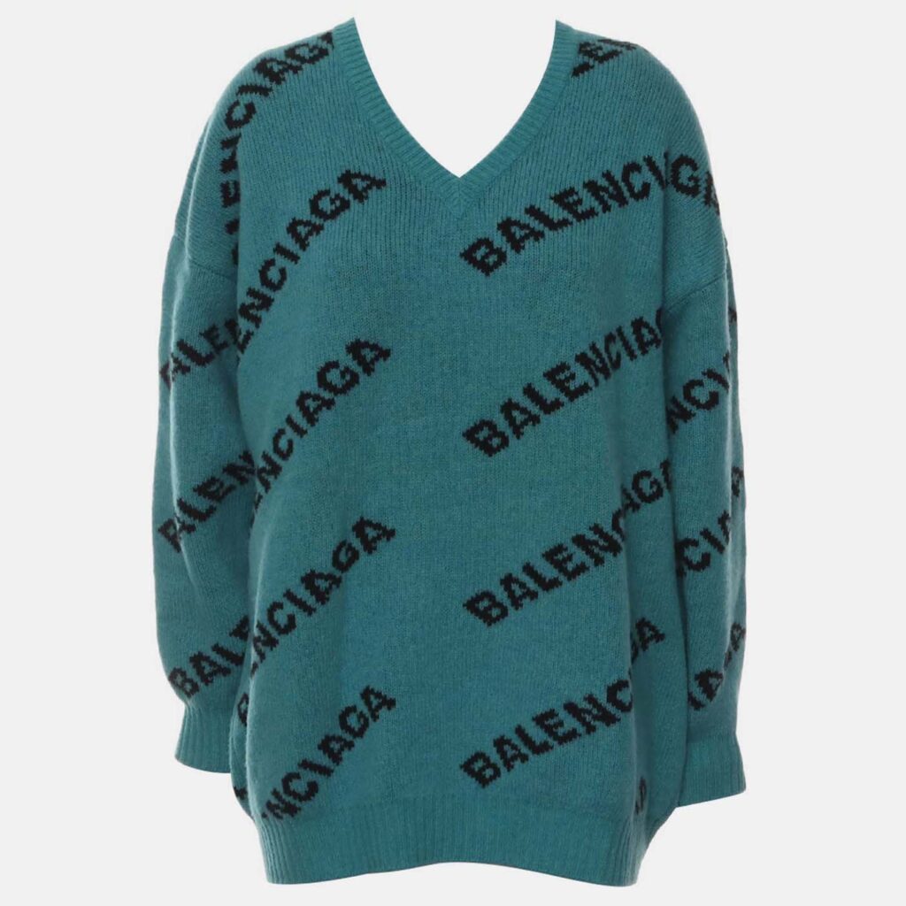 Balenciaga Logo Knitted Blue Sweater FR 36 Balenciaga Logo Knitted Blue Sweater FR 36