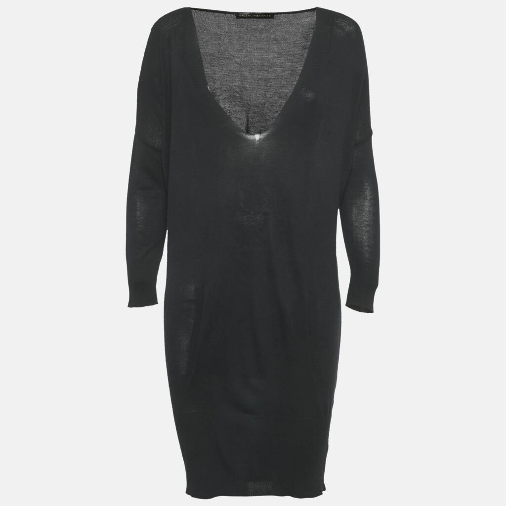Balenciaga Black Knit V-Neck Dress S Balenciaga Black Knit V-Neck Dress S