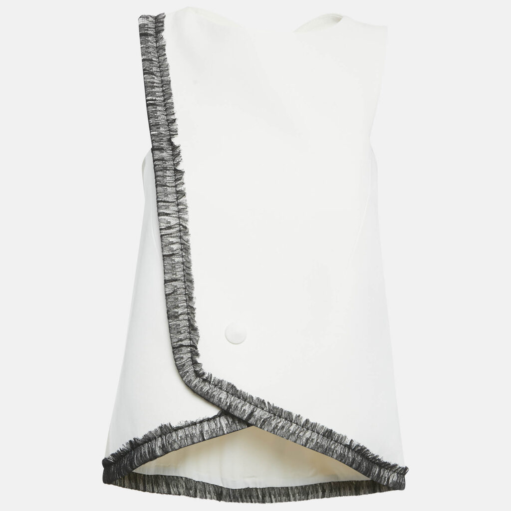 Balenciaga White Crepe Lace Trimmed Sleeveless Blouse S