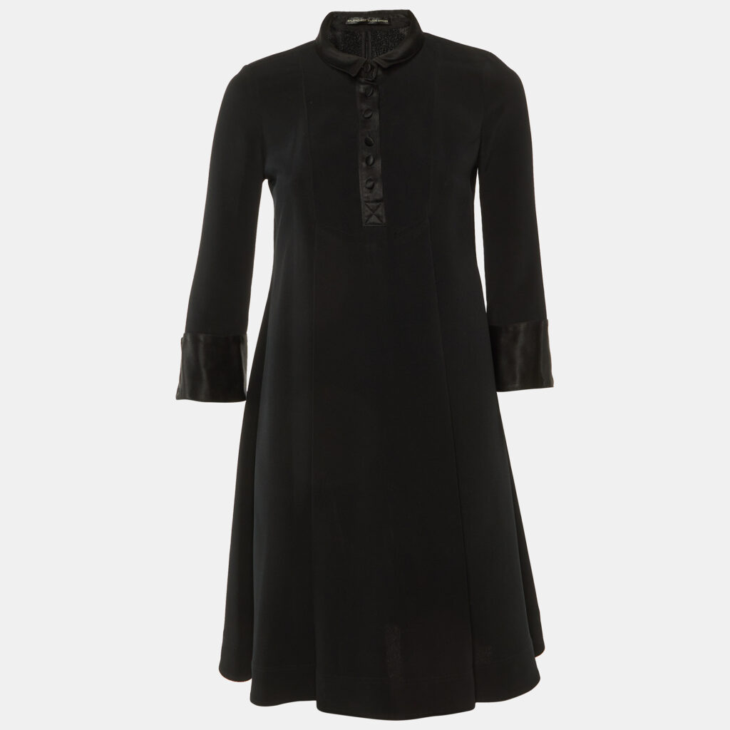 Balenciaga Black Silk Pleated Knee Length Dress S