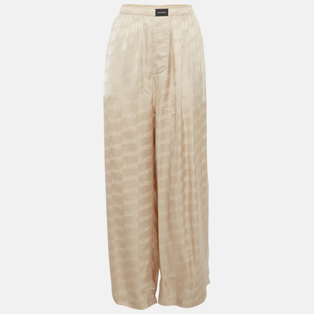 Balenciaga Beige Monogram Satin Wide-Leg Trousers M Balenciaga Beige Monogram Satin Wide-Leg Trousers M