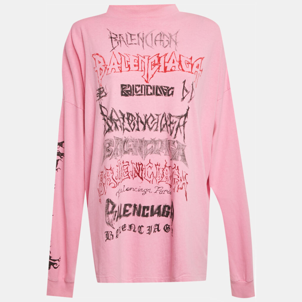 Balenciaga Pink Metal Logo Cotton Knit Long Sleeve Sweatshirt S