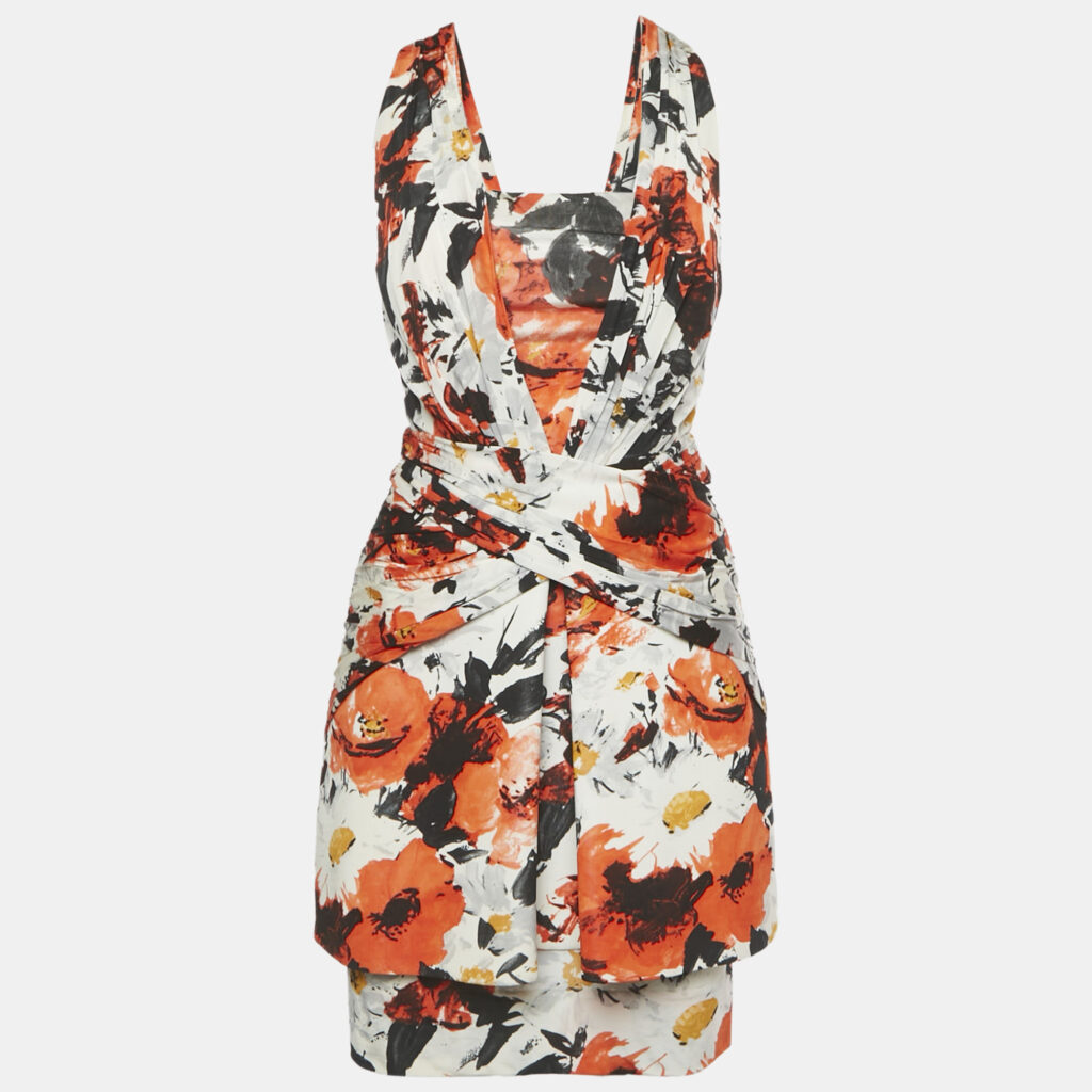 Balenciaga Orange Floral Print Jersey Mini Dress M