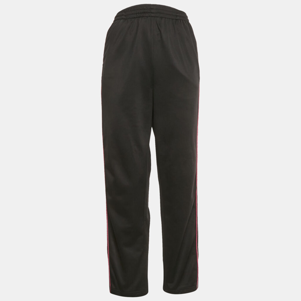 Balenciaga Black Synthetic Logo Stripe Detail Track Pants S