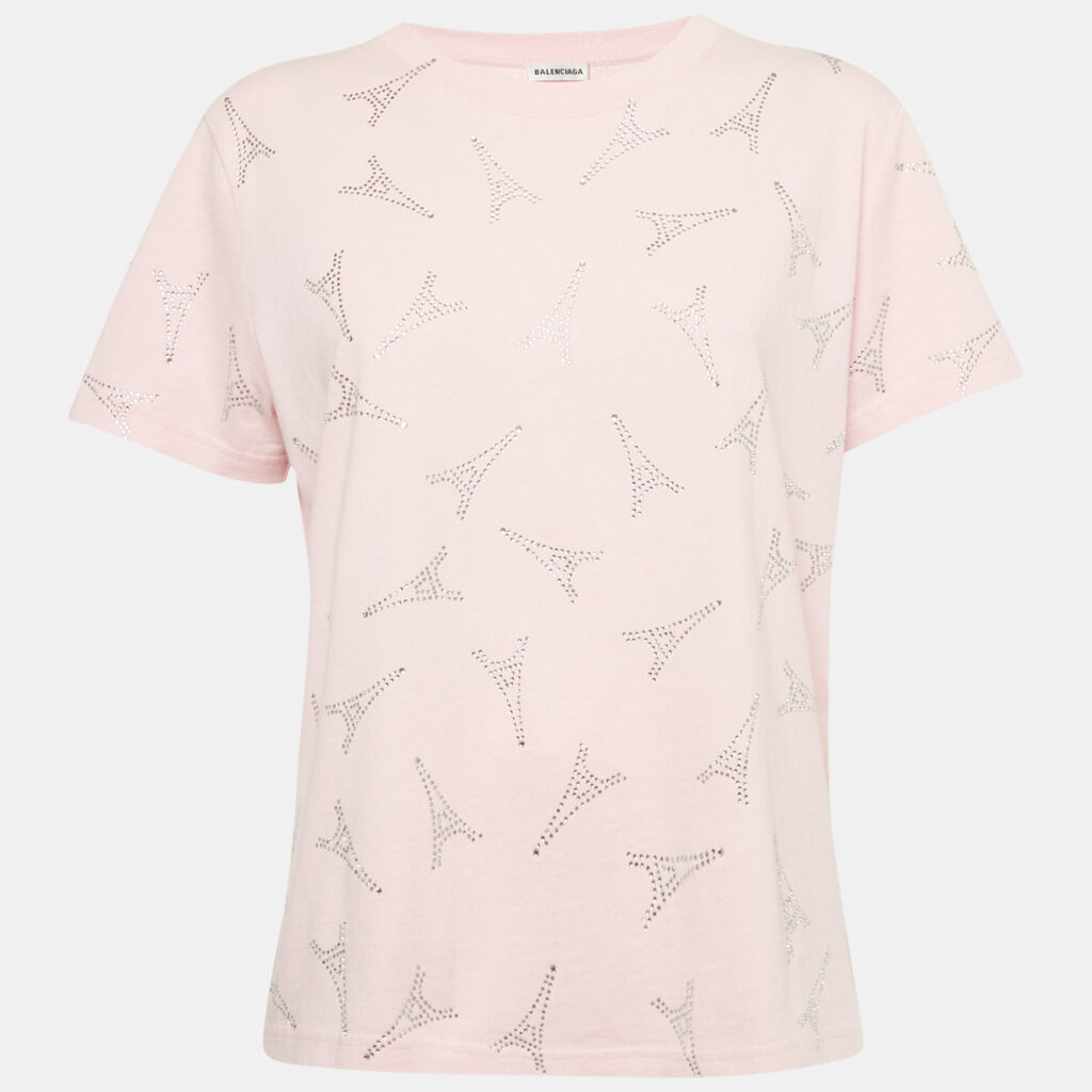 Balenciaga Pink Eiffel Tower Crystal Jersey T-Shirt XL Balenciaga Pink Eiffel Tower Crystal Jersey T-Shirt XL