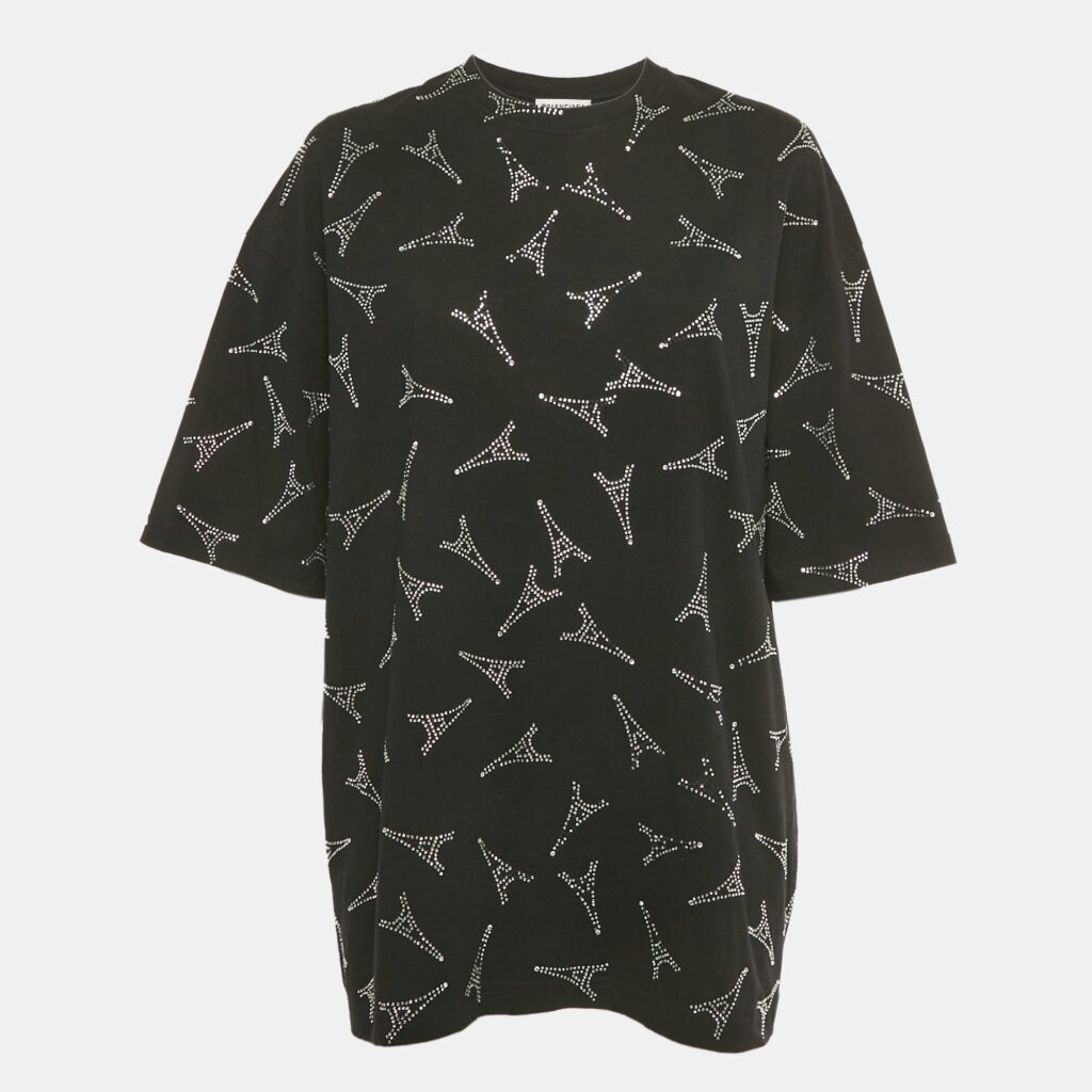 Balenciaga Black Eiffel Tower Crystal Jersey T-Shirt L