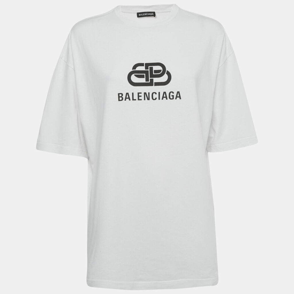 luxury-women-balenciaga-used-clothes-p1244015-002.jpg Balenciaga White Logo Print Jersey Crewneck T-Shirt XXS