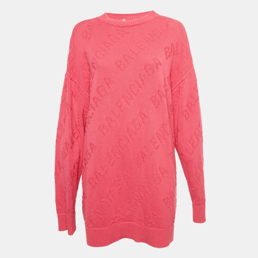 Balenciaga Pink Logo Intarsia Knit Oversized Sweater S