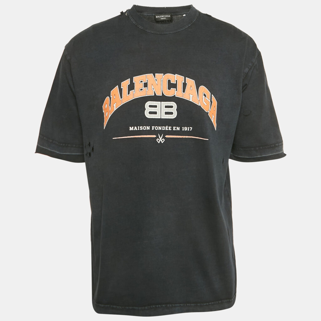 Balenciaga Unisex Black Logo Print Distressed T-Shirt XS Balenciaga Unisex Black Logo Print Distressed T-Shirt XS