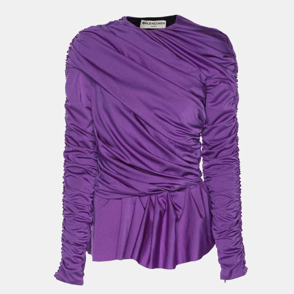 Balenciaga Purple Satin Peplum Tops M Balenciaga Purple Satin Peplum Tops M