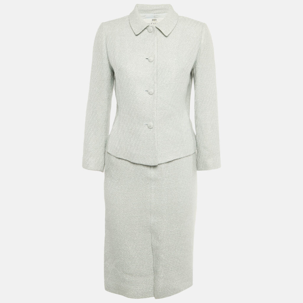 Balenciaga Blue Tweed Buttoned Skirt Suit M