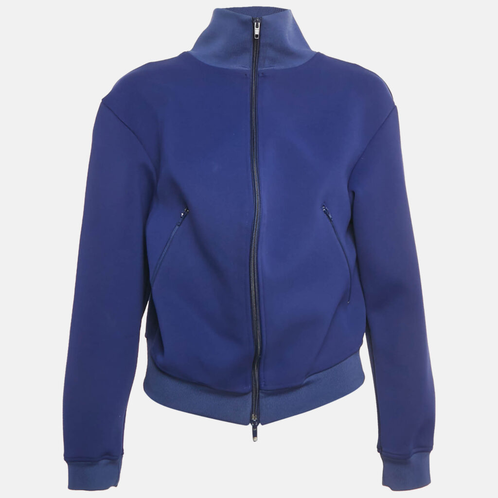 Balenciaga Blue Jersey Asymmetric Bomber Jacket M Balenciaga Blue Jersey Asymmetric Bomber Jacket M