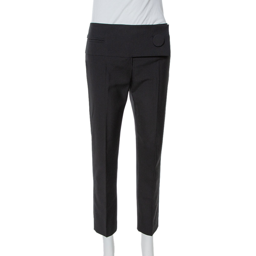 Balenciaga Black Wool Flap Closure Detail Tailored Pants M
