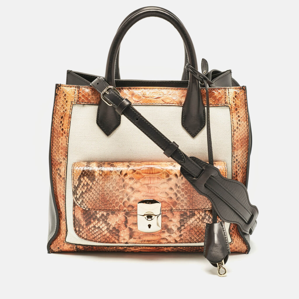 Balenciaga Tricolor Canvas and Python Padlock All Afternoon Tote Balenciaga Tricolor Canvas and Python Padlock All Afternoon Tote