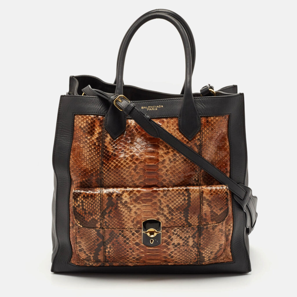 Balenciaga Black/Brown Leather and Python Padlock All Time Tote Balenciaga Black/Brown Leather and Python Padlock All Time Tote