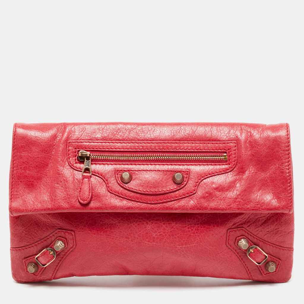 Balenciaga Coral Pink Leather RH Classic Envelope Clutch Balenciaga Coral Pink Leather RH Classic Envelope Clutch
