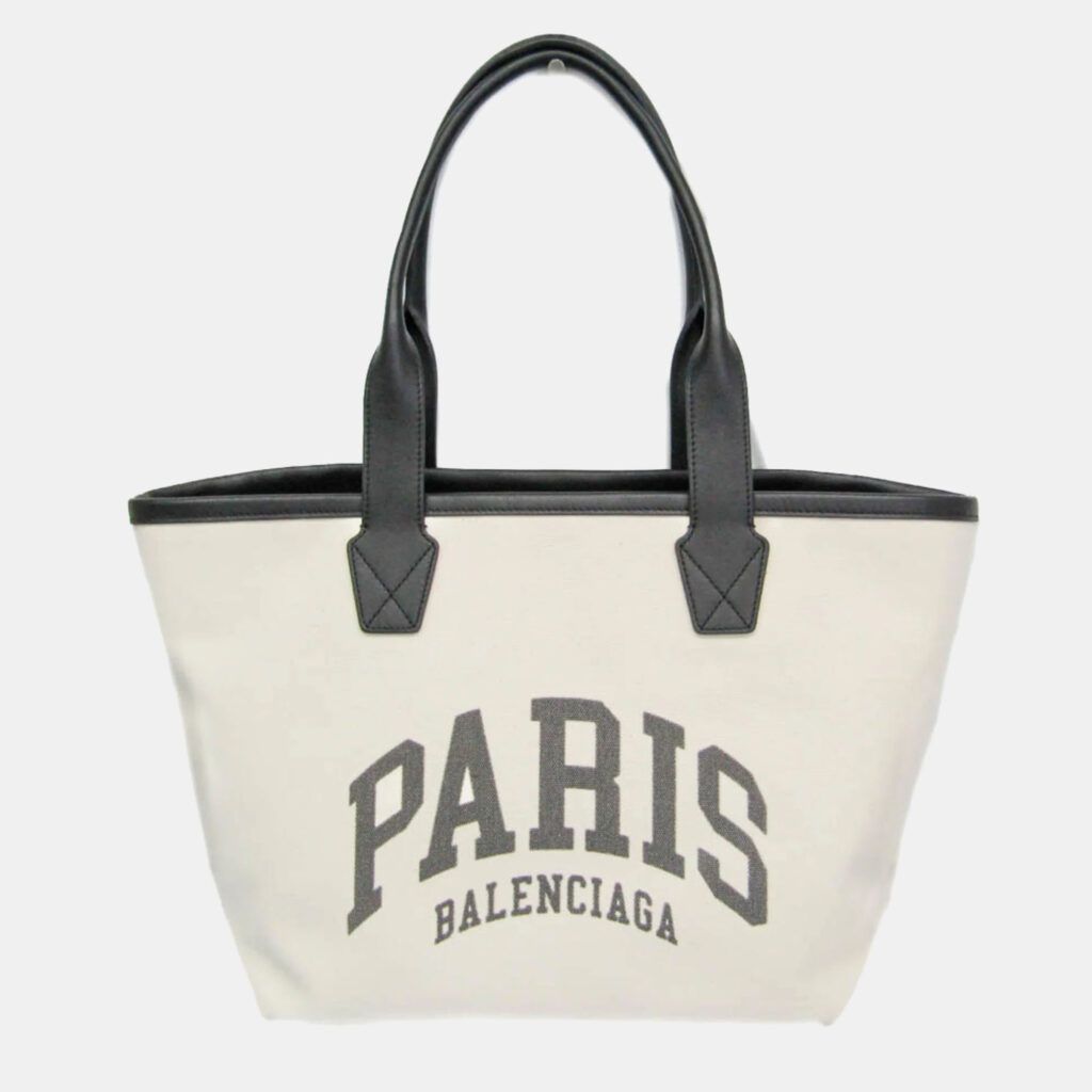 Balenciaga Jumbo Small Canvas Leather Tote Bag Black Off-white