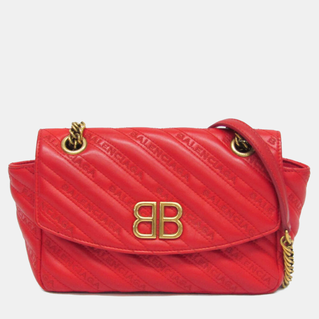 Balenciaga BB Logo Red Leather Shoulder Bag Balenciaga BB Logo Red Leather Shoulder Bag