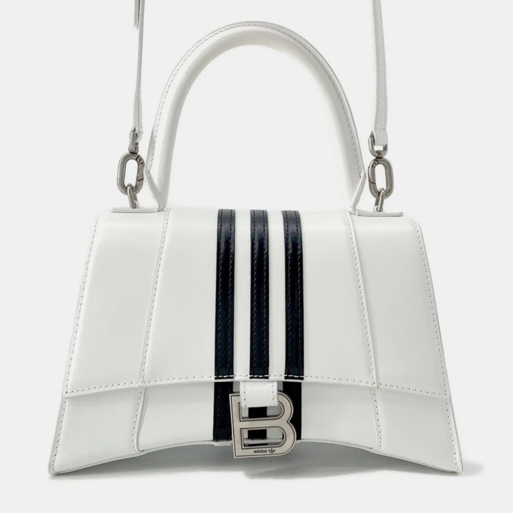 Balenciaga X Adidas Hourglass Small White Leather Shoulder Bag