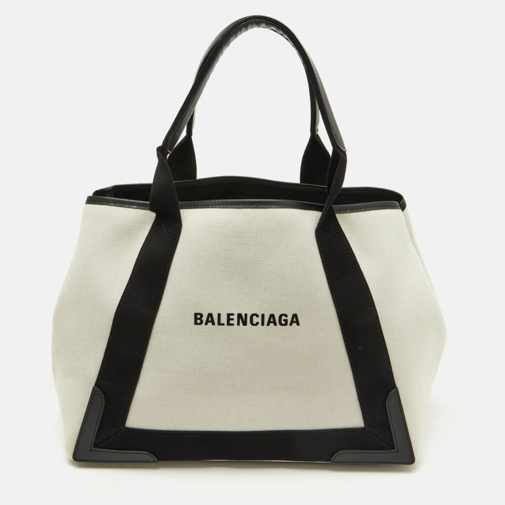 Balenciaga Off White/Black Canvas and Leather S Navy Cabas Tote Balenciaga Off White/Black Canvas and Leather S Navy Cabas Tote