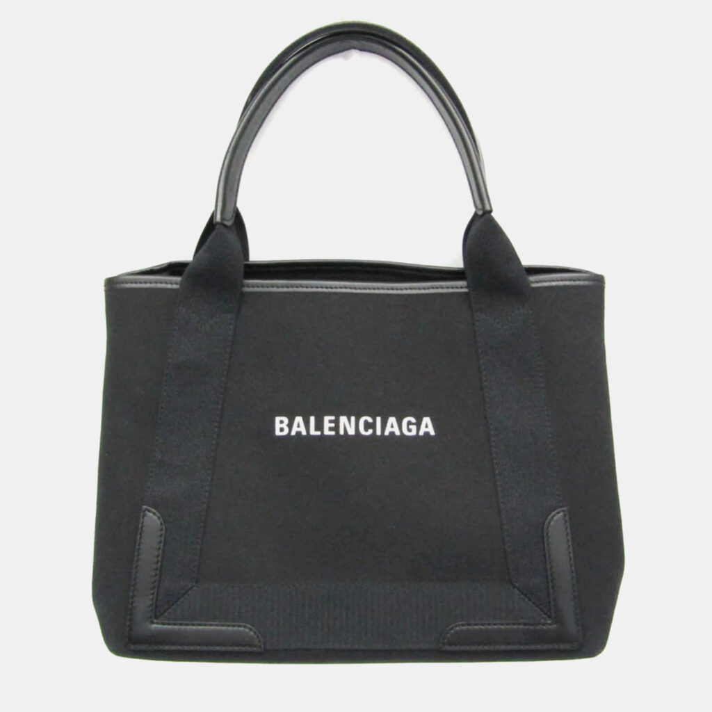 Balenciaga Navy Cabas S Black Canvas Leather Tote Bag