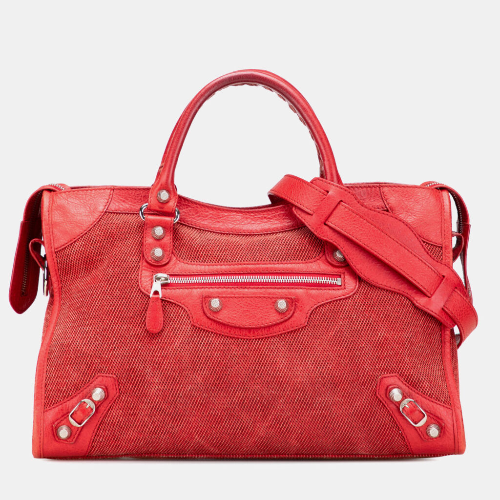 Balenciaga Red Lambskin Trimmed Canvas Motocross City Giant 12 Satchel Balenciaga Red Lambskin Trimmed Canvas Motocross City Giant 12 Satchel