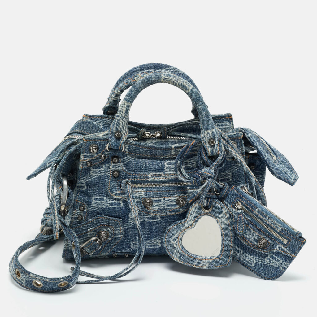 Balenciaga Blue BB Denim XS Neo Cagole Bag