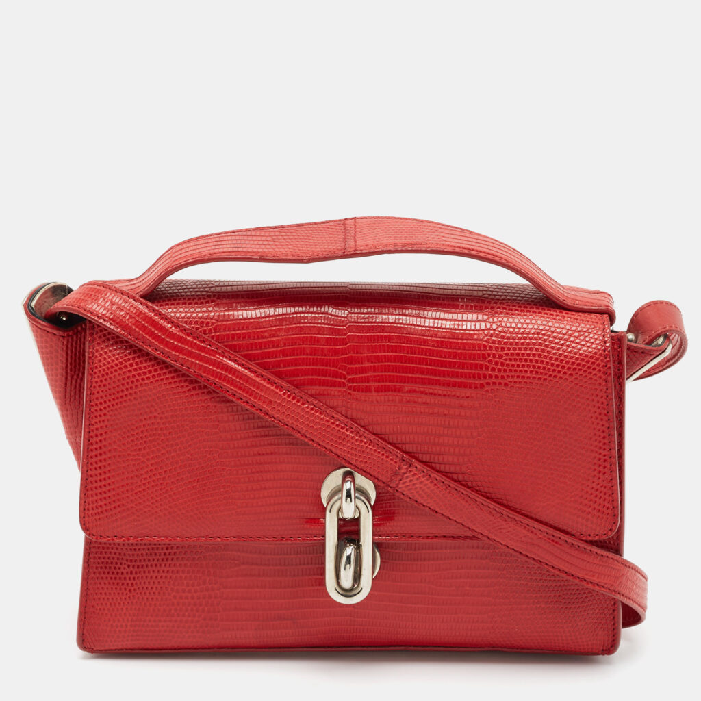 Balenciaga Red Lizard Embossed Leather Mini Trapeze Maillon Top Handle Bag Balenciaga Red Lizard Embossed Leather Mini Trapeze Maillon Top Handle Bag