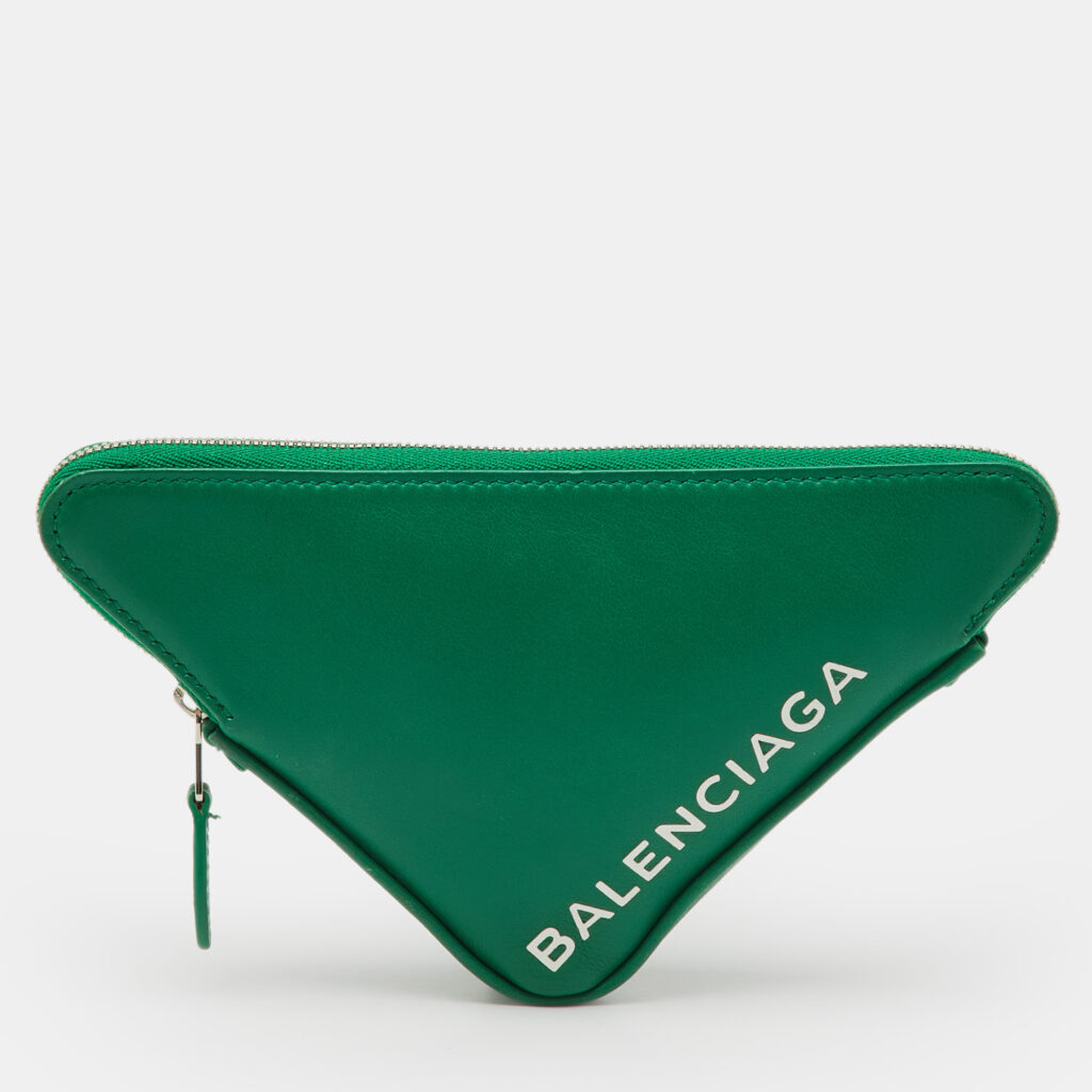 Balenciaga Green Leather Small Triangle Zip Pouch Balenciaga Green Leather Small Triangle Zip Pouch