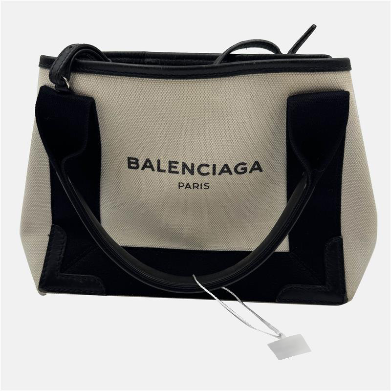 Balenciaga Off White/Black Canvas and Leather Navy XS Cabas Tote